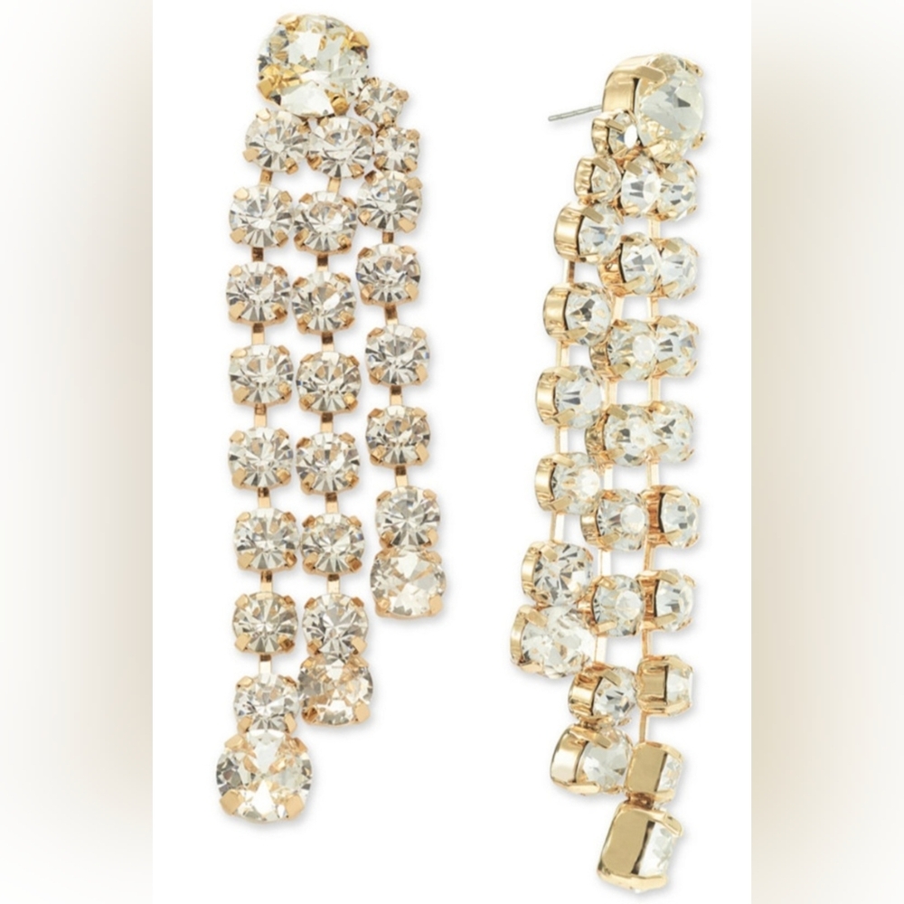 Gold Tone Crystal Layered Drop Earrings